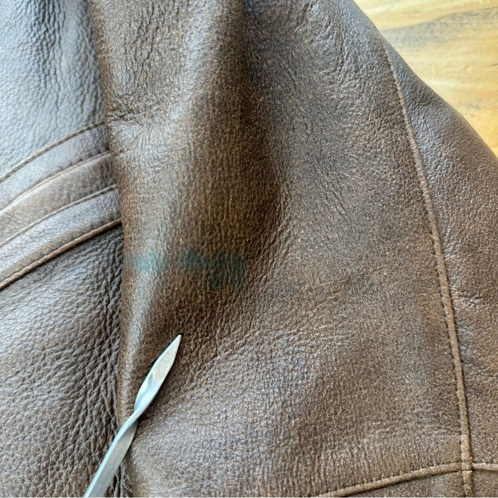 PHILIPPE MONET Vintage Brown Leather Zip Front Bomber Jacket Size 42 - Picture 14 of 16